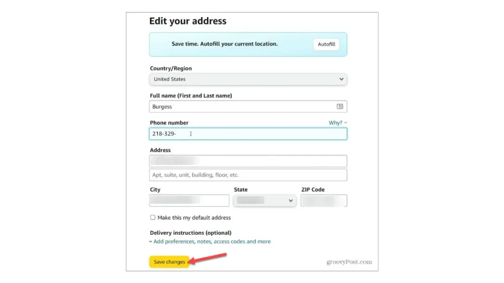 Change billing address in Amazon
